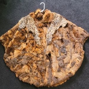 Rabbit Fox Mink Genuine Fur Cape Coat